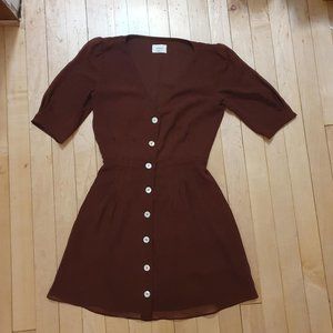 RARE COLOR Aritzia Wilfred New Button Front Shirt Dress Rustique 00 XXS